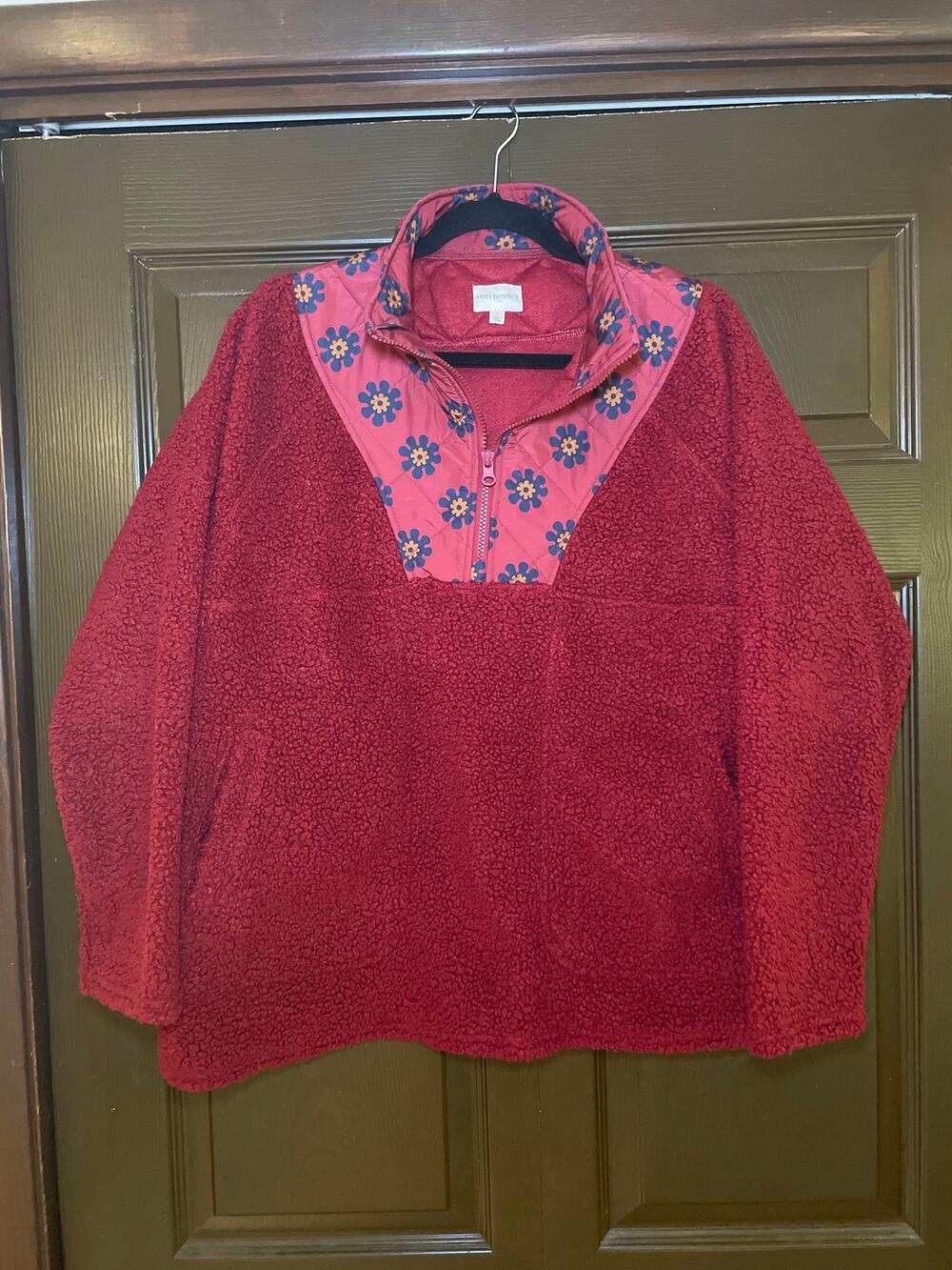 Vera Bradley Women's Quilted Teddy Fleece 1/4 Zip Sweatshirt Size L Red Blue